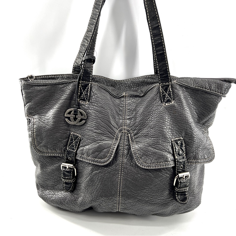 Y2K Marc Ecko Large Leather Tote Travel Bag Gray Black‎ SOFT Packable Leather